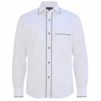 Front view of White traditional Bavarian shirt with kent collar