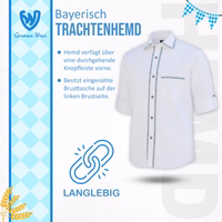 Men's Traditional Bavarian Shirt White traditional Bavarian shirt with full button placket and left chest pocket, front view
