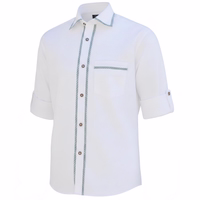 Men's Traditional Bavarian Shirt Side view of White traditional Bavarian shirt with kent collar