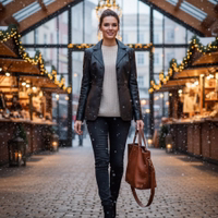 Life Style view of a women's lamb nappa leather coat, crafted from 100% genuine lamb nappa leather