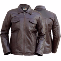 Front & rear view of Premium Nappa-Leather Fashion Jacket in Brown, with multiple pockets and a front zipper. Made from the finest lamb-nappa leather. Designed by German Wear. Free next business-day delivery and worldwide returns.