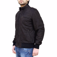 Side view of men’s lamb nappa leather jacket featuring German Wear stand collar design made from premium soft brown leather stylish and affordable winter outerwear shop top-rated genuine leather jackets for men buy now.