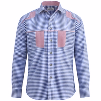 Front-1596-GW1242-Blue-Bayerisches-Trachtenhemd--Herren-Trachtenhemd-fuer-Lederhosen--traditionelles-Hemd-aus-100---Baumwolle--kariertes-bayerisches-Hemd--bequemes-Baumwollhemd-im-deutsche.jpg