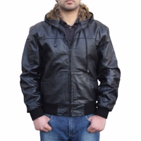 men's black napa leather jacket in black color presents its front view design. It features a matching black quilted inner lining, ensuring warmth without compromising on style.