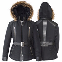 Upgrade your style with Ladies Polyester Jacket, featuring lambskin leather stripes. This comfortable and practical jacket by German Wear includes extra shoulder padding and multiple pockets. Free next-day delivery.