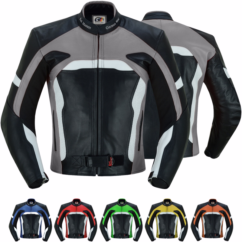 Cowhide Leather Combinable Motorcycle Jacket In dark blue, Cowhide Leather Motorcycle Jacket offers front &rear views, equipped with shoulder, elbow, &back protectors for optimal safety. Additionally, it boasts high-quality stuffing/padding stitched inside for enhanced comfort and protection