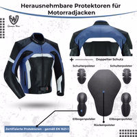 Removable protectors for motorcycle jacket: shoulder pads, elbow pads, back pad, double protection