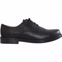 Side view of elegant handmade black business shoes, featuring a lace fastener and smooth leather finish. Crafted from the finest durable cowhide leather, these shoes showcase a refined design perfect for formal occasions.