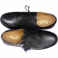 Elegant pair of black handmade men's leather dress shoes, featuring smooth leather and a classic lace-up design. Ideal for business wear, these shoes come with a comfortable shoe shaft. Perfect for purchasing online—buy now to elevate your wardrobe!