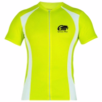 Front view of a lightweight cycling jersey with short sleeves and a front zipper closure. Made from 100% elastane, this windproof jersey features elastic fabric for a snug fit. Includes a chest print reading "German Wear." Perfect for cycling enthusiasts.