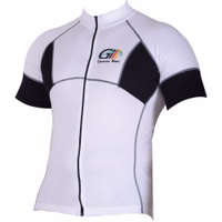 Cycling jersey with a contrasting black and white color scheme. Features include a logo on the chest indicating 'German Wear' and a front zipper for ventilation and easy wearing.
