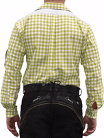 Rückansicht des Herren Bayerisches Trachtenhemd Grün Kariert gefertigt aus reiner Baumwolle mit traditionellen Details perfekt für Oktoberfest Kostüm und bayrische Feste kaufen Sie jetzt online