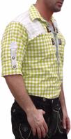 Seitenansicht des Herren Bayerisches Trachtenhemd Grün Kariert von OS Trachten mit festlichem Design und authentischem Handwerk ideal für Lederhosen und Trachtenmode kaufen Sie noch heute online