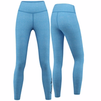 Vorder- und Rückansicht hoch dehnbarer türkiser Damen-Leggings, ideal für Sport, Yoga, Gymnastik und Fitness. Atmungsaktiv, UV-geschützt, antibakteriell – stylische Activewear für den Alltag.