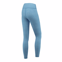 Rückansicht türkiser Damen-Leggings, ideal für Fitness, Yoga, Gymnastik und Freizeit. Hoch dehnbar, schweißableitend, UV-geschützt, antibakteriell und modische Activewear-Leggings.