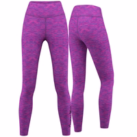 Vorder und Rückansicht der German Wear Damen Stretch Sport Yoga Leggings in Lila Pink Melange mit hoher Flexibilität UV Schutz und Kompression perfekt für Fitness Training und Yoga jetzt online kaufen