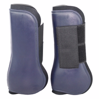 Seiten und Rückansicht des German Wear Pferdebeinschutzes in Dunkelblau mit stoßfester PVC Schale und flexiblem Neopren ideal für alle Reitsportarten mit sicherem Klettverschluss jetzt online kaufen