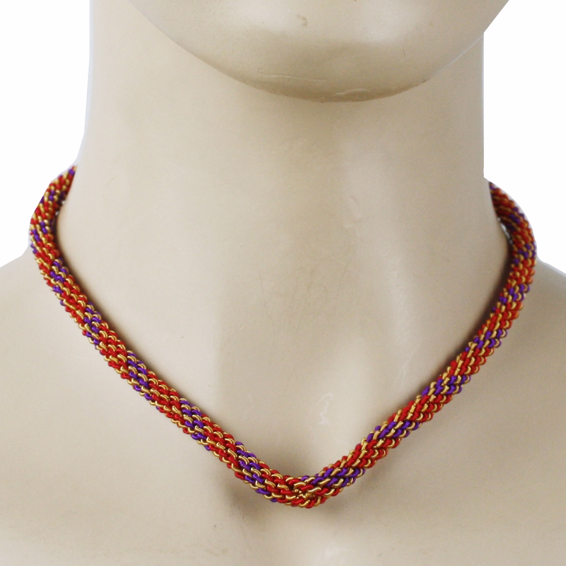 German Wear, Trachtenkordel Kordel Kette Anhänger Metall rotlila gold Trachten Tracht