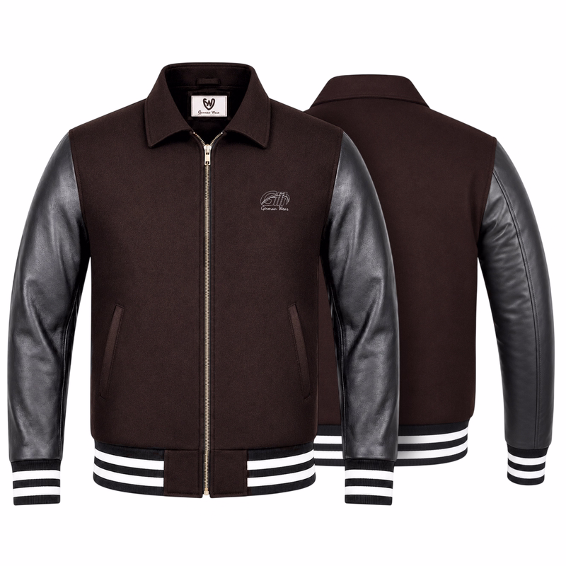 College Blouson Wool Leather Jacket Vorder- und Rückansicht College Blouson Woll-Leder Definitive Jacke. Aus hochwertigen Materialien gefertigt, bietet sie einen zeitlosen Look mit modernem Twist. Perfekt für alle Anlässe. Weltweit kostenloser Versand.