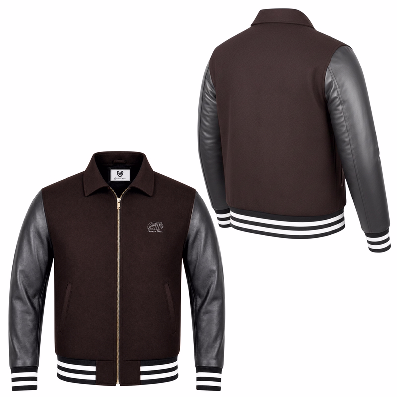 College Blouson Woll Lederjacke Vorder- und Rückansicht College Blouson Woll-Leder Definitive Jacke. Aus hochwertigen Materialien gefertigt, bietet sie einen zeitlosen Look mit modernem Twist. Perfekt für alle Anlässe. Weltweit kostenloser Versand.