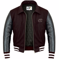 Elevate your style with Classic Stand-Up Collar Jacket inner-view. Featuring lambskin nappa leather sleeves &a wool/polyester blend, it exudes sophistication. Complete with front snap button closure, elastic waist, &one inside pocket. A wardrobe essential