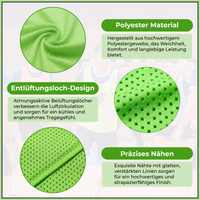 Nahaufnahme eines GrünTrainingsleibchens, die den Mesh-Stoff mit Belüftungslöchern und sichtbaren Nähten zeigt.