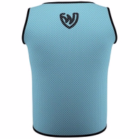 Back view of German Wear 6-Pack Soccer Medium Blue Bibs designed with breathable mesh elastic fit and soft sleeves providing comfort for soccer basketball volleyball and other sports training get now.