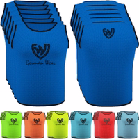 Vorder- und Rückansicht der German Wear 6er-Pack Fußball-Leibchen in Königsblau, aus atmungsaktivem Mesh-Polyester mit kurzen Ärmeln und elastischer Passform – perfekt für Fußballtraining und Teamsport. Jetzt online kaufen!