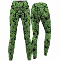 Vorder und Rückansicht der Damen Jungle Leaves Sport Yoga Leggings von German Wear mit atmungsaktivem Stretch Material UV Schutz und Kompression perfekt für Fitness Training und Yoga jetzt kaufen