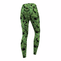 Rückansicht der Damen Jungle Leaves Sport Yoga Leggings von German Wear im stilvollen Dschungel Print atmungsaktiv hoher Stretch UV Schutz und Kompression für aktive Frauen jetzt online kaufen