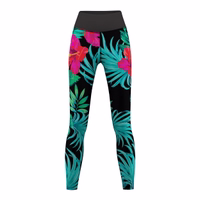 Front view of Women’s Flowers and Leaves Sport Yoga Leggings featuring stylish high waist stretchy fit with breathable sweat wicking fabric perfect for training fitness and yoga buy now leggings online