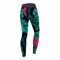 Back view of Women’s Flowers and Leaves Sport Yoga Leggings showing stylish shape retention high waist fit breathable sweat absorbing fabric designed for sports yoga and daily wear get now buy leggings online