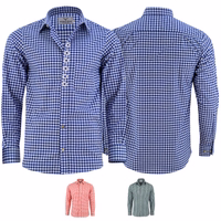 Discover the front and rear views of this elegant dark blue men's Bavarian shirt, featuring Edelweiss embroidery and full sleeves. With a chic chest pocket, it's a stylish addition to any wardrobe. Shop online now!
