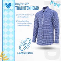 Men's traditional shirt with Edelweiss embroidery on button placket and left chest pocket