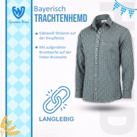 Traditionelles Herrenhemd mit Edelweiß-Stickerei an der Knopfleiste und auf der linken Brusttasche.