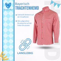 Men's traditional shirt in dark blue featuring a stand-up collar and a sewn-in breast pocket. The shirt has roll-up sleeves and is adorned with attractive floral and edelweiss motifs. It includes a front button closure and is made from 100% cotton.