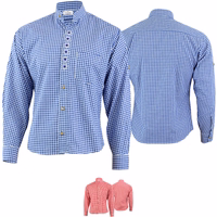 Discover the front and rear views of this elegant dark blue men's Bavarian shirt, featuring Edelweiss embroidery and full sleeves. With a chic chest pocket, it's a stylish addition to any wardrobe. Shop online now!