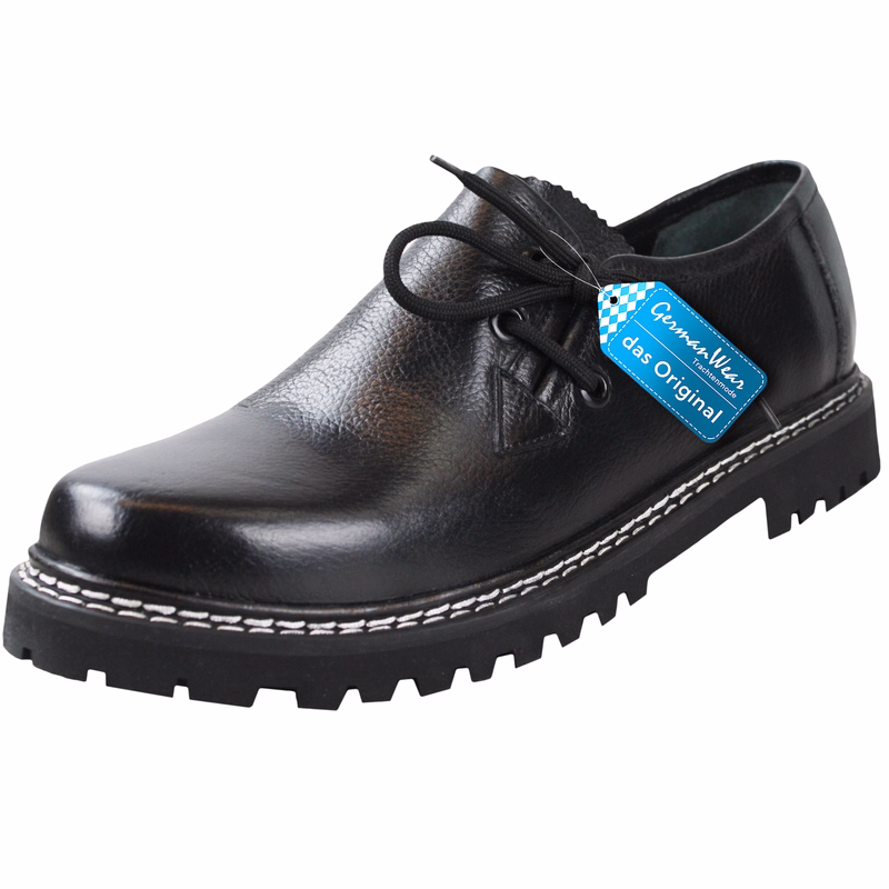 Men's Bavarian Traditional shoes Dark brown German Wear Traditional Costume – The Original: Handmade Bavarian traditional shoes crafted from finest lamb nappa leather, featuring block heel, short shaft, round toe cap, and classic lace fastener for authentic style.