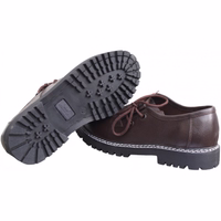 A side view of Bavarian traditional handmade shoes, showcasing their elegant design and comfortable fit. These side-lace shoes feature a block heel and are crafted from 100% lamb nappa leather.
