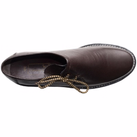 Handmade Bavarian traditional shoes in dark brown, featuring a short shaft and a secure shoelace closure. The shoes have a block heel and are made from 100% smooth leather, ensuring a comfortable fit.