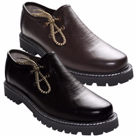 A pair of handcrafted men’s haferl traditional shoes in two colors. Featuring a round toe cap, these shoes offer a secure and comfortable fit, made from the finest 100% smooth nappa leather.