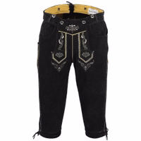 Vorderansicht der Bayerischen Traditionellen Schwarzen Lederhose aus hochwertigem Wildleder mit Stickerei und Paspeln klassische Kniebundhose perfekt für bayerische Tracht und traditionelle Events online kaufen