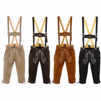 Vorderansicht der Bayerischen Traditionellen Lederhosen mit Hosenträgern in Beige, Dunkelbraun, Kastanienbraun und Schwarz