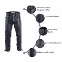 Die Innenansicht der klassischen schwarzen Leder-Motorradhose setzt ein Statement mit Büffelleder und stylischer seitlicher Schnürung für einen einzigartigen Look. Gefertigt aus 100 % echtem Leder bieten diese Jeans unvergleichlichen Komfort und Stil für j