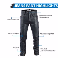 Ultimativer Stil und Komfort mit hochwertigen Bikerhosen aus Büffelleder. Ausgestattet mit Taschen, seitlicher Schnürung sowie vorderen Druckknöpfen und Reißverschluss für eine perfekte Passform. Die verstellbare Beinweite sorgt für einen engen Sitz. Gefer