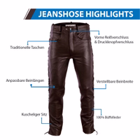 Ultimate style comfort with premium buffalo leather biker trousers. Feature pockets, side lacing,& front press studs & zipper closure for a fit. Adjustable leg width ensures a snug fit. Crafted from soft, durable leather for maximum quality
