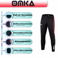 Funktionsübersicht der OMKA Optima Herren Trainingshose Rot mit Reißverschlussbündchen, Doppelstoffdesign und Pull-on-Stil für überlegene Gym- und Joggingleistung. Online bestellen.