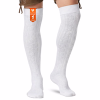 White long Bavarian traditional socks shown as a pair in all color selections, featuring elegant cable knit pattern and rustic style, suitable for lederhosen and Oktoberfest fashion.