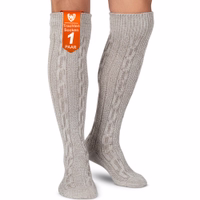 Mottled Bavarian long traditional socks shown as a pair in all available colors, featuring elegant cable knit pattern and rustic design, ideal for Oktoberfest and traditional outfits.