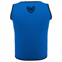 Back view of German Wear 10-Pack Soccer Royal Blue Bibs designed with breathable micro polyester mesh, elastic short sleeves and D-shape neck for easy wear and quick changes during practice, get now